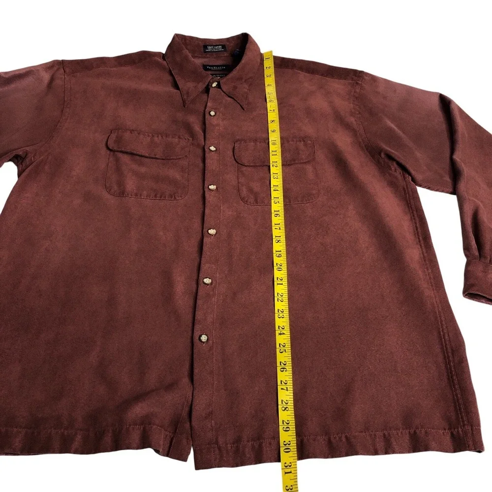Vintage 90s Van Heusen Soft Suede Shirt Men XL Maroon Flap Pocket Outdoor Grunge